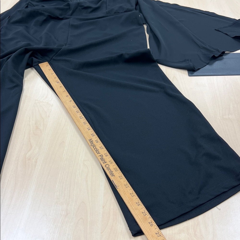 New Dressy Black High Waist Jumpsuit Deep V-Neck Split Long Sheer Sleeves 3X - Picture 9 of 15